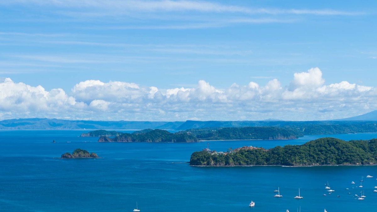 Ocean and hillside homes above the bay at Playas del Coco, Guanacaste