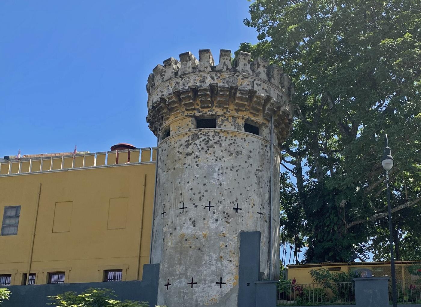 Bullet-scarred turret of the former Bellavista Barracks, now Costa Rica's National Museum