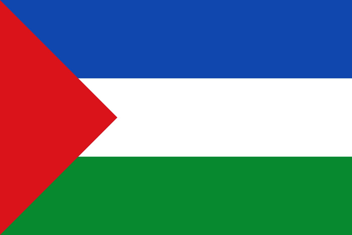 Flag of Guanacaste province with blue, white, and green stripes and red triangle