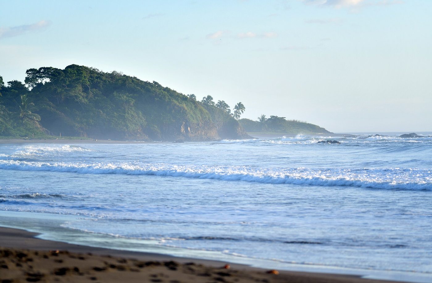 Pacific coastline and green hills of the Nicoya Peninsula in Guanacaste, Costa Rica