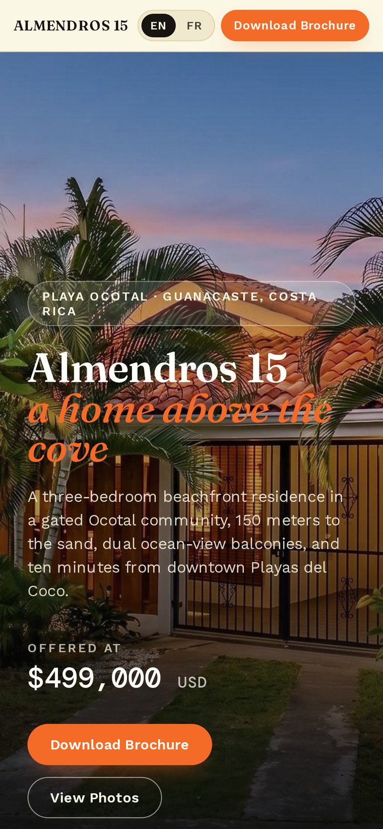 The Almendros 15 listing site on a phone