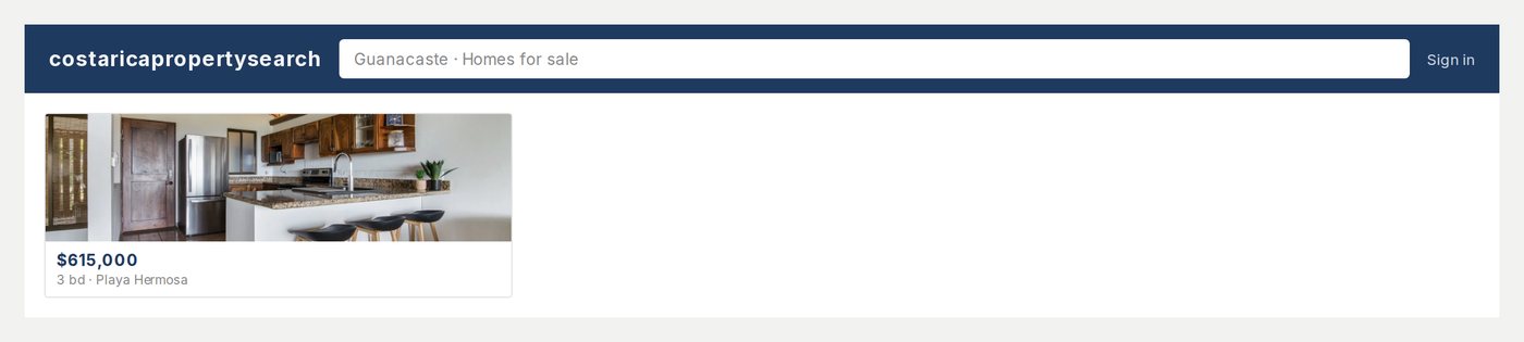 A property portal search results page, where a listing is one tile among many